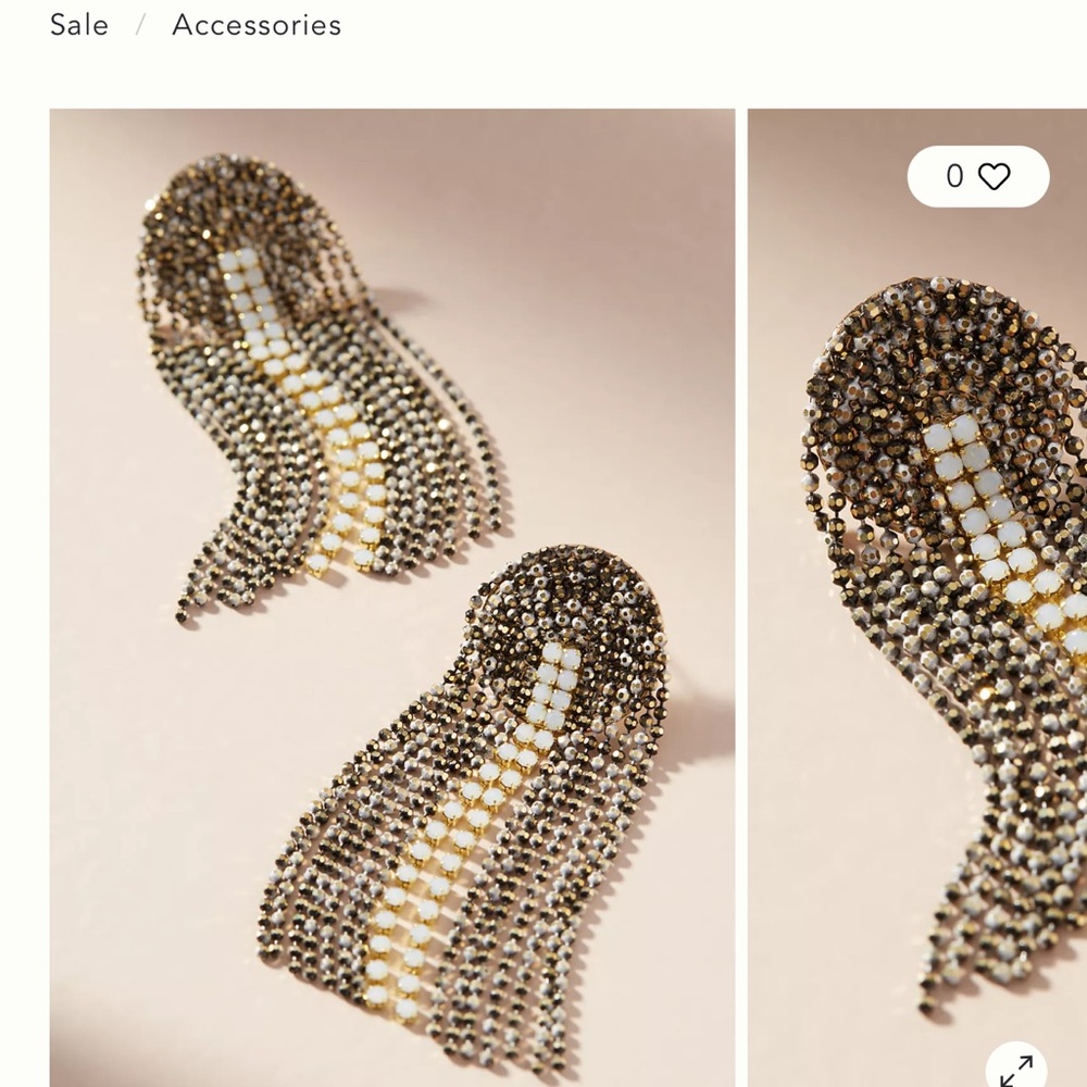 Anthropologie Beaded Fringe Earrings in Gold and Black